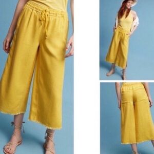 HEI HEI Pants Womens XS Yellow Fair Weather Wide Leg Crop Linen Anthro